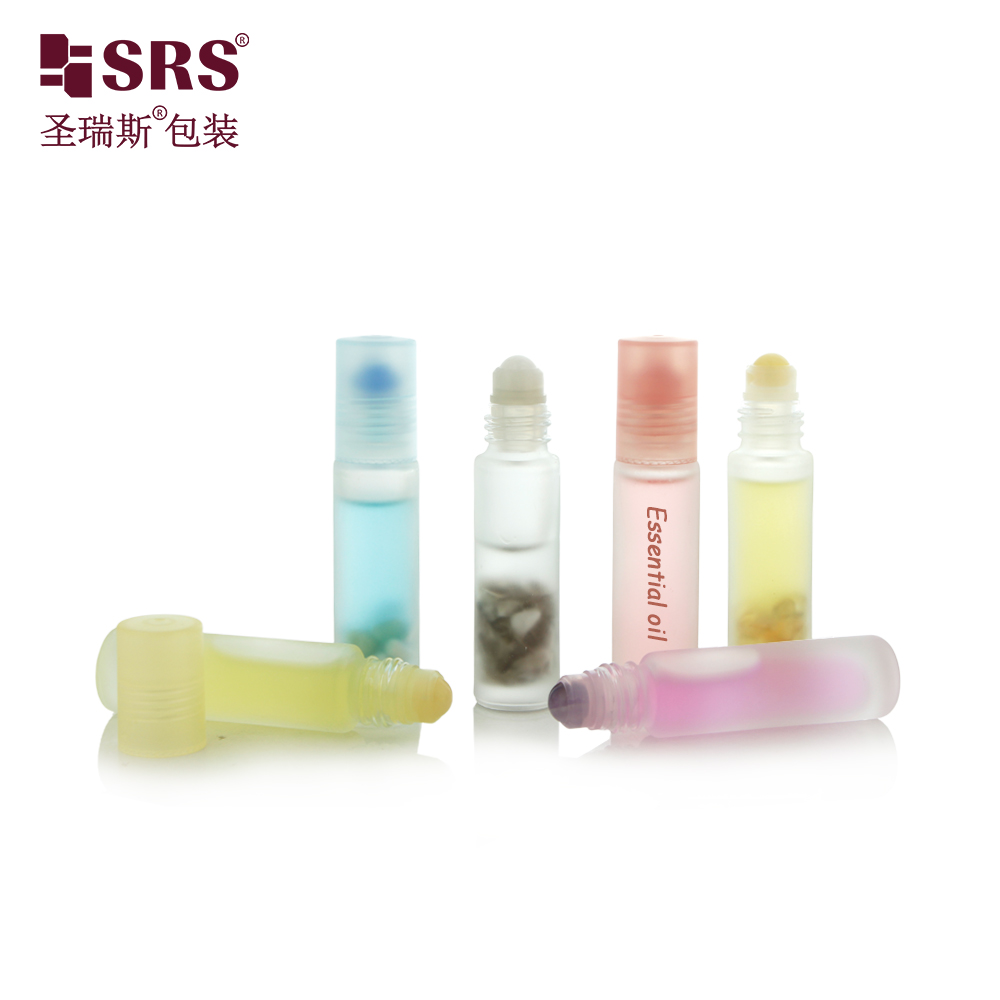 Custom Painte 10ML Essential Oil Glass Roller Bottle with Plastic Cap Gemstone Ball