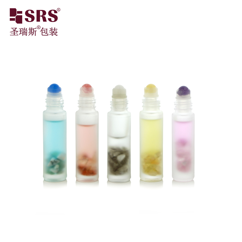 Custom Painte 10ML Essential Oil Glass Roller Bottle with Plastic Cap Gemstone Ball