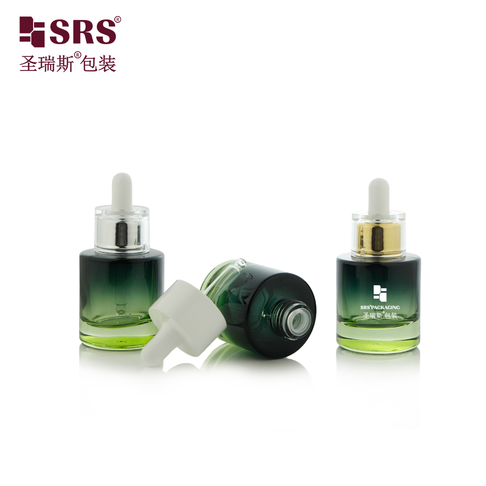 Flat Shoulder 30ml 50ml Cosmetic Colorful Serum Essential Oils Glass Dropper Bottle 