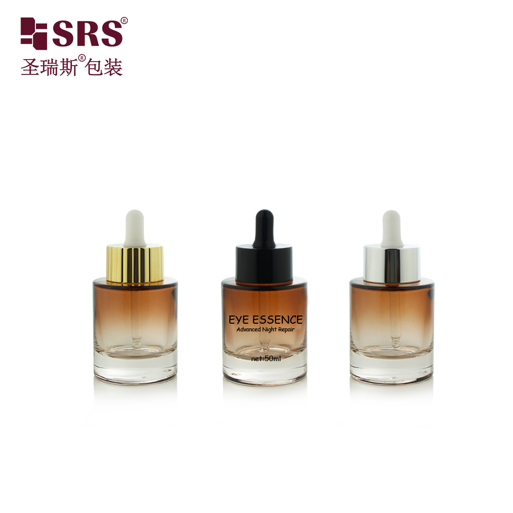 Flat Shoulder 30ml 50ml Cosmetic Colorful Serum Essential Oils Glass Dropper Bottle 