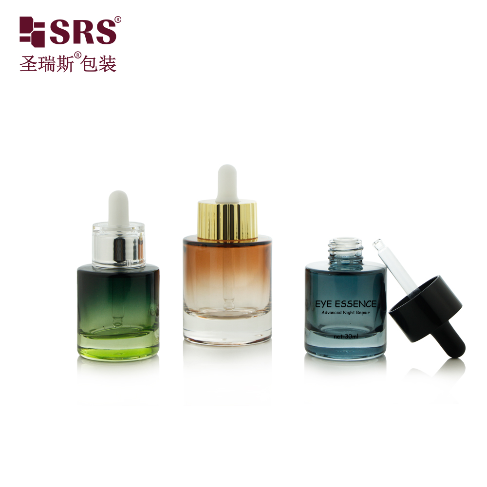 Flat Shoulder 30ml 50ml Cosmetic Colorful Serum Essential Oils Glass Dropper Bottle 
