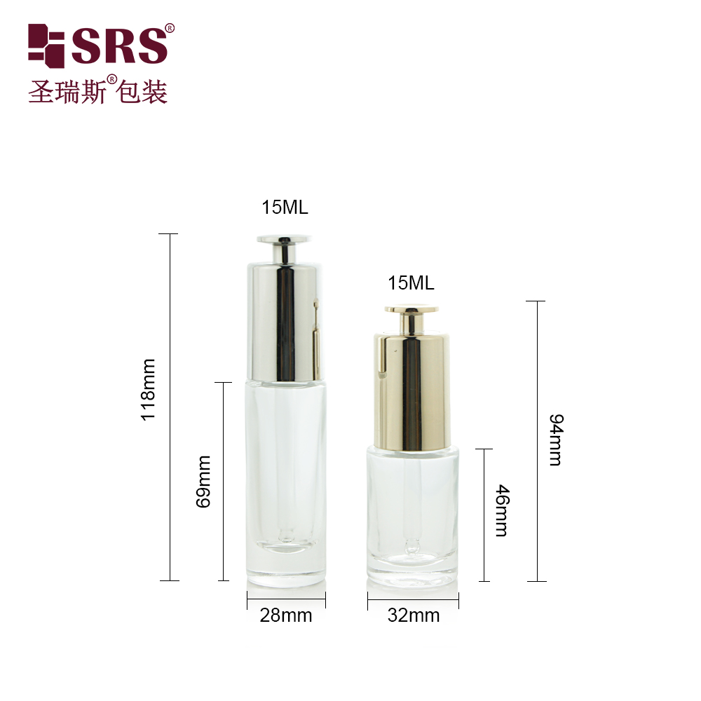 Two Mould 15ml Clear Essence Oil Glass Dropper Bottle with Gold & Silver Dropper Cap