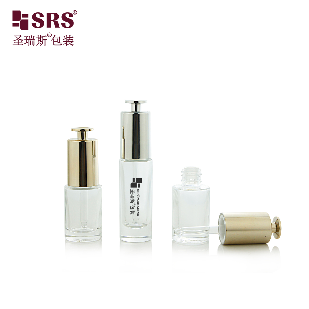 Two Mould 15ml Clear Essence Oil Glass Dropper Bottle with Gold & Silver Dropper Cap