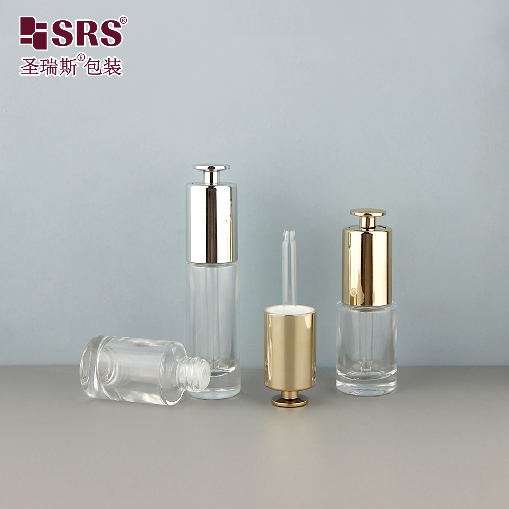 Two Mould 15ml Clear Essence Oil Glass Dropper Bottle with Gold & Silver Dropper Cap