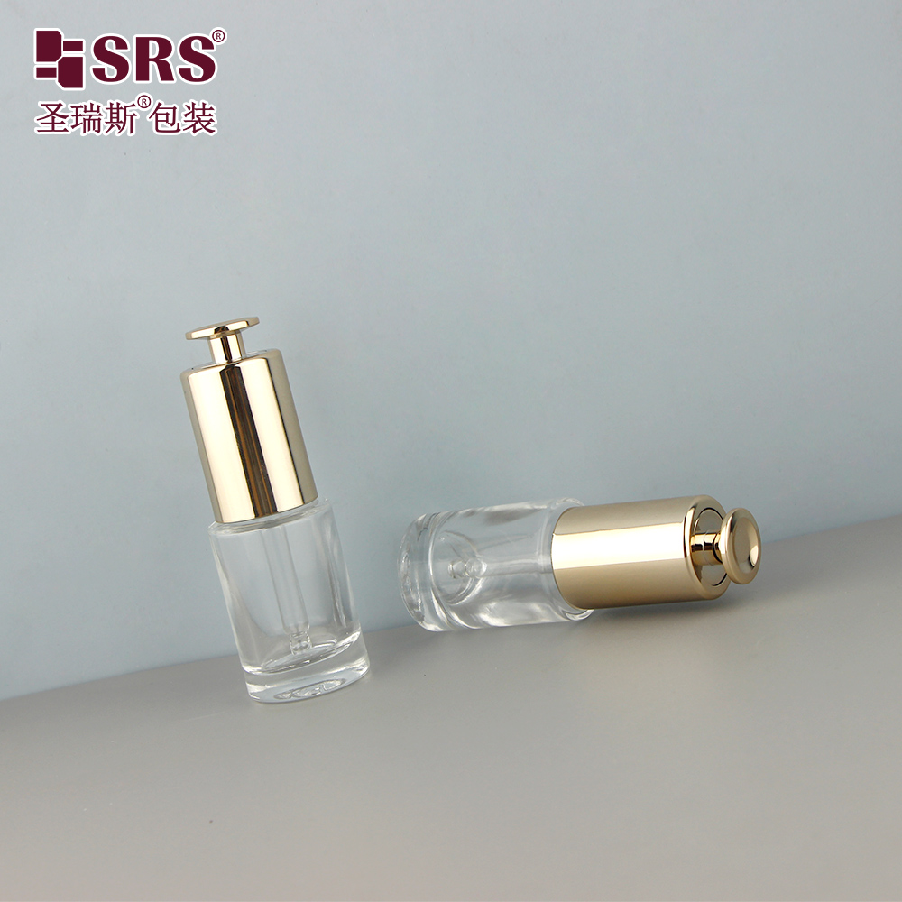 Two Mould 15ml Clear Essence Oil Glass Dropper Bottle with Gold & Silver Dropper Cap