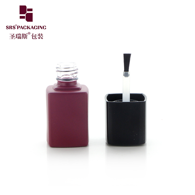 Free Sample 12ml Red Square Shape Empty Glass Uv Gel Nail Polish Bottle with Black Brush