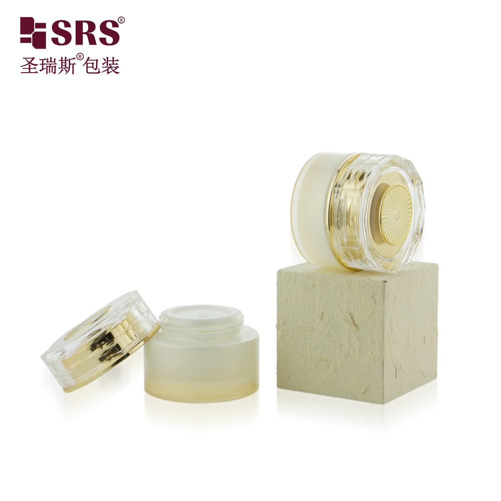 Customized Hot Sale Cosmetic Glass Cream Jar 30g 50g with Gold Lid
