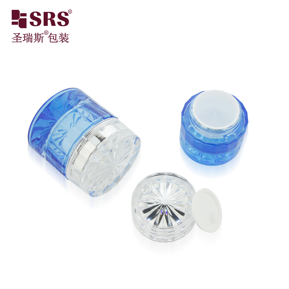 Hot Selling 30g 50g Luxury Cylinder Blue Skin Care Product Cosmetic Glass Bottle Jar Container Set
