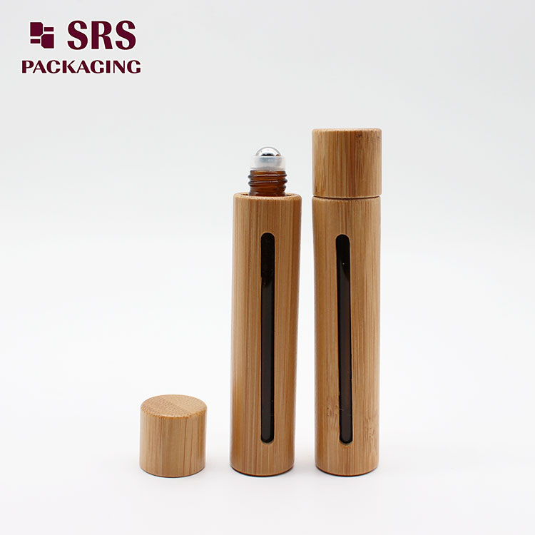 Empty 8ml Roll on Bamboo Cosmetic Glass Bottle with lid