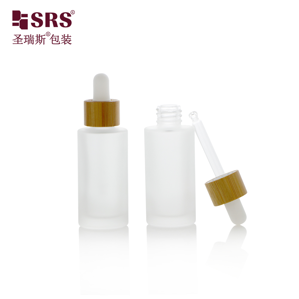 Empty Glass Essential Oil Bottle With Bamboo Shoulder 30ml Skin Serum Care Dropper Bottle