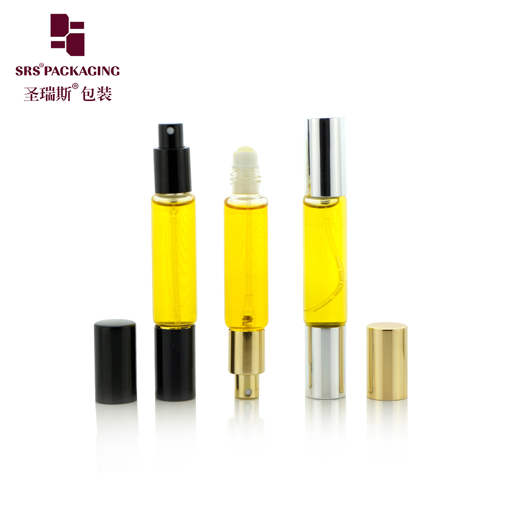 New Design Dual End Clear Glass Perfume Bottle With Roll-On And Fine Mist Spray Pump 10ml