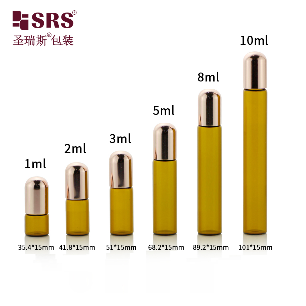 New product round top aluminium cap amber roll on bottle essential oil container with roller ball applicator