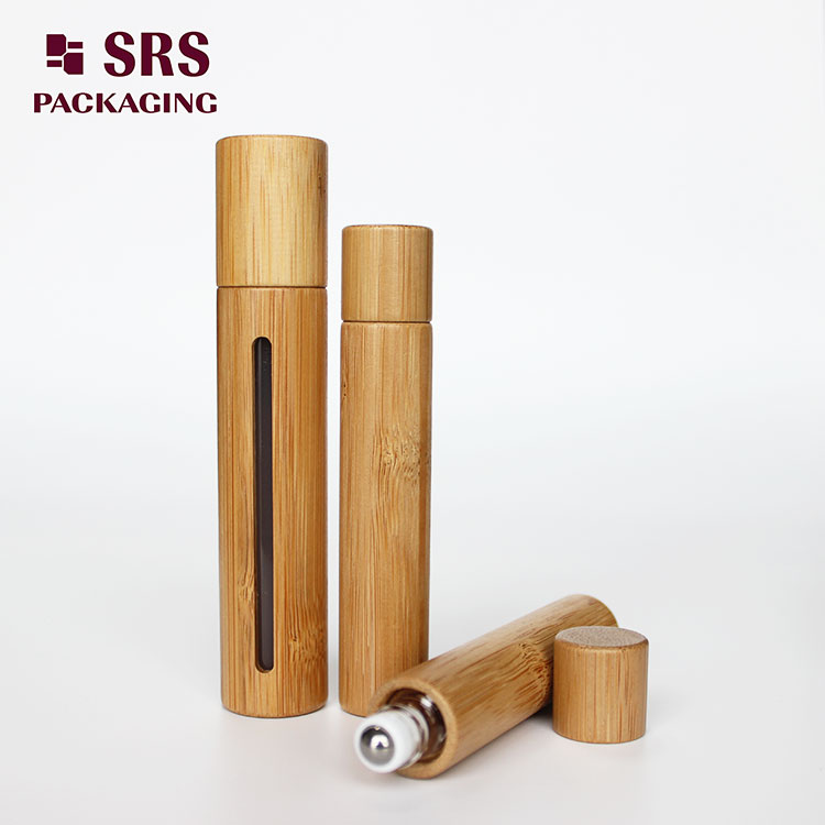 10ml empty bamboo glass roll on bottle with window