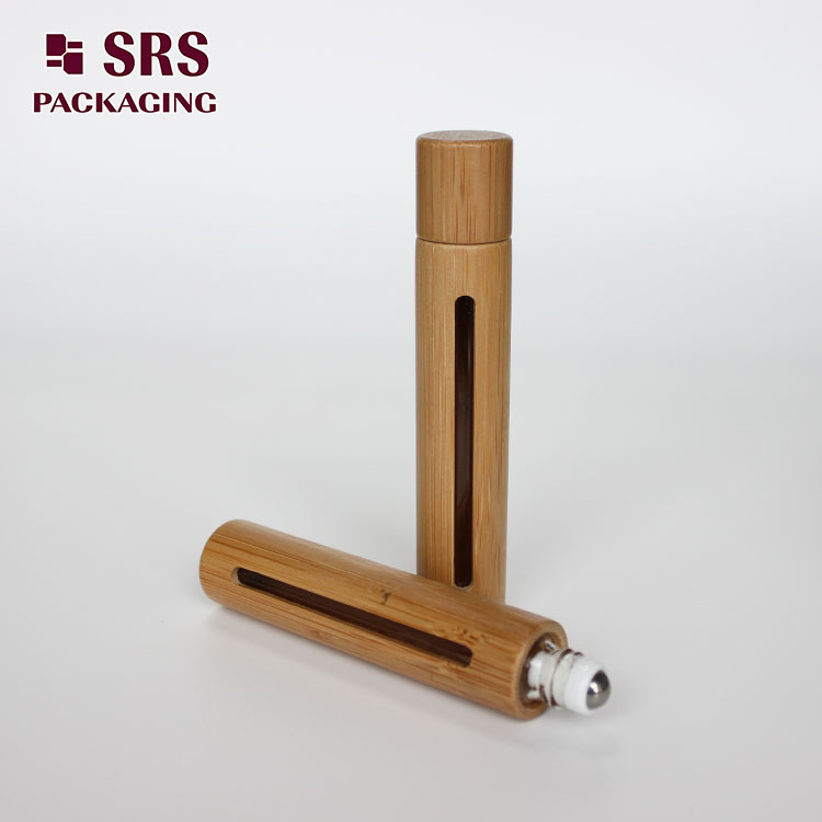 10ml empty bamboo glass roll on bottle with window