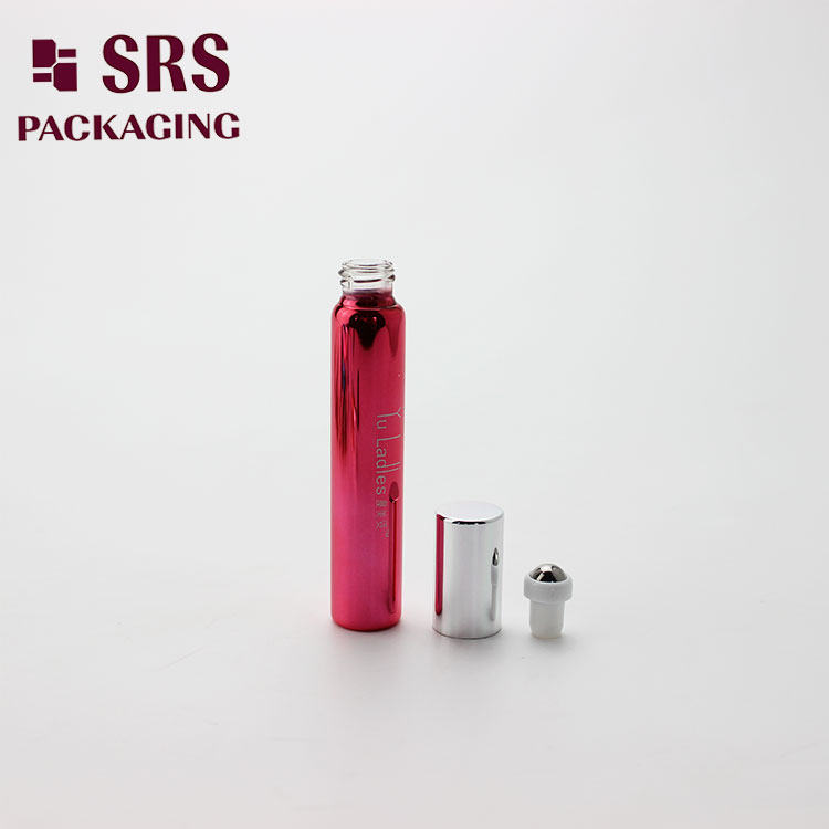 SRS Red Metalized Glass 8ML Roller Ball Argan Oil Bottle