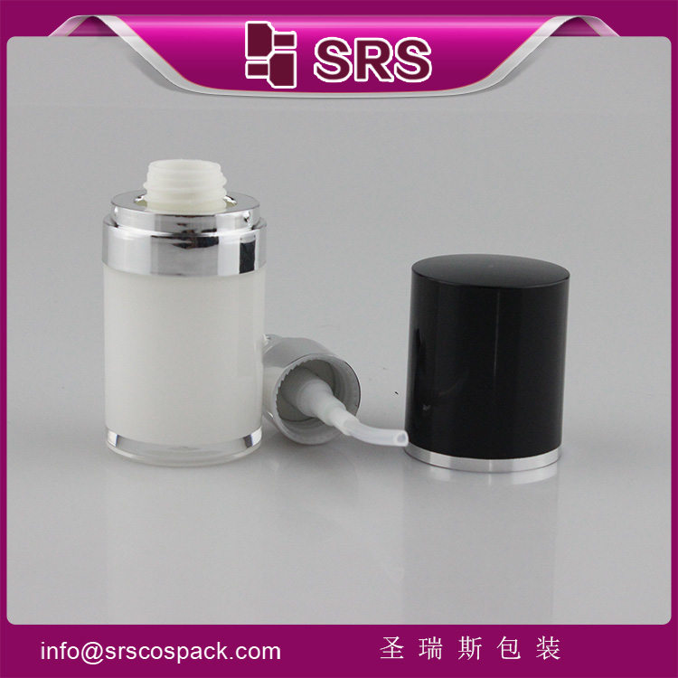 L021 white round 15ml cosmetic plastic pump bottle with black cap