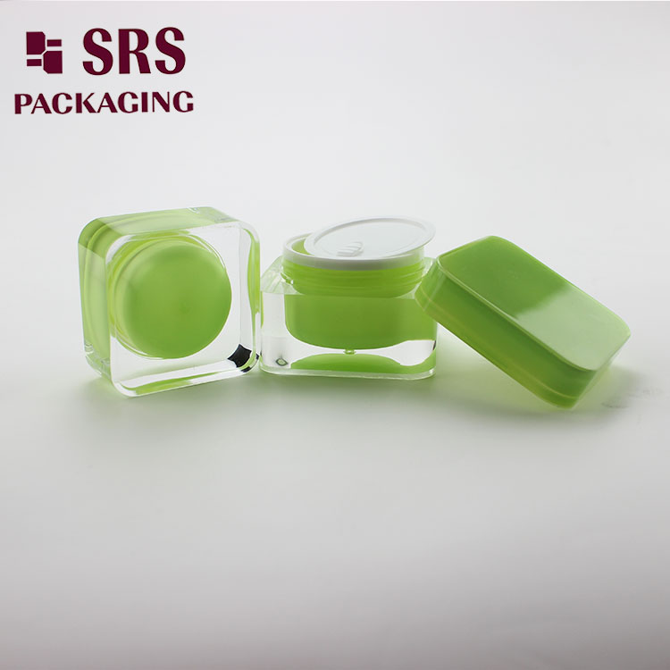 J056 SRS Cosmetic Green Color Square Shape 30g Cosmetic Acrylic Jar