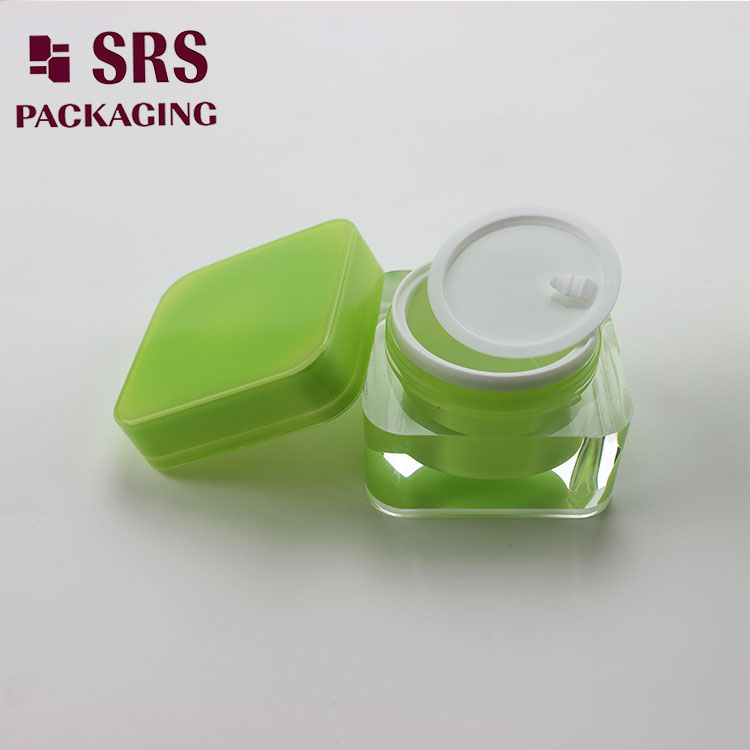 J056 SRS Cosmetic Green Color Square Shape 30g Cosmetic Acrylic Jar