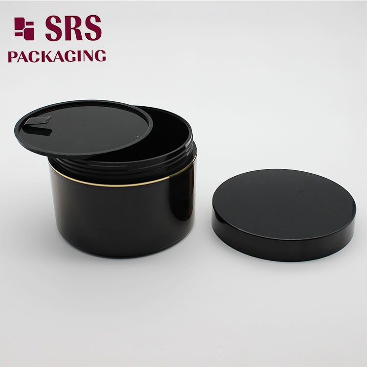 J026 SRS AS Empty Black with Gold Line Plastic 300ml Jar