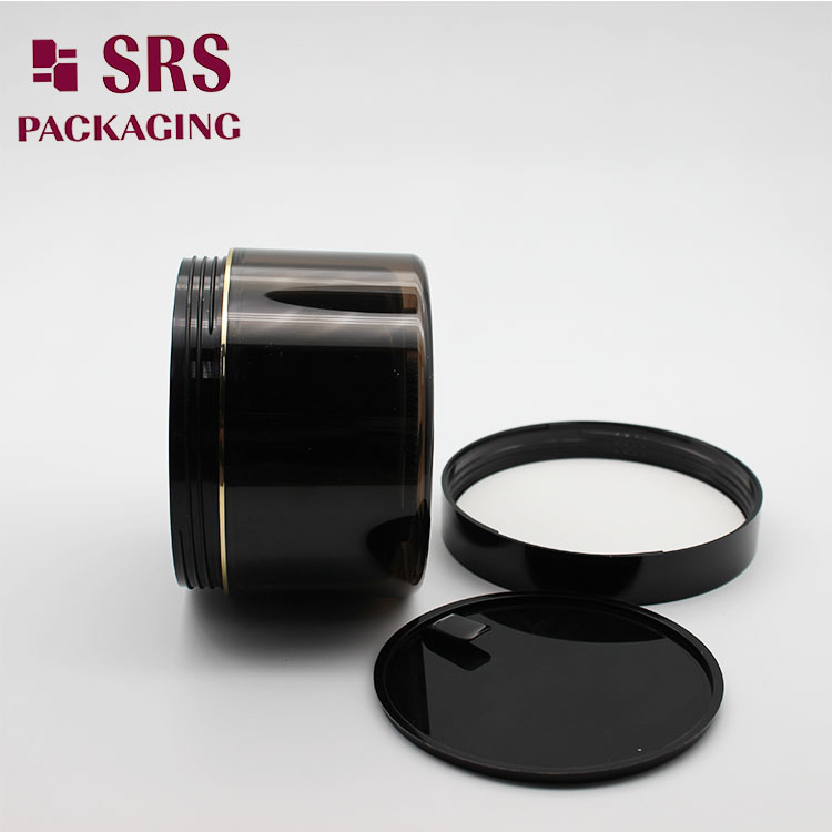 J026 SRS AS Empty Black with Gold Line Plastic 300ml Jar