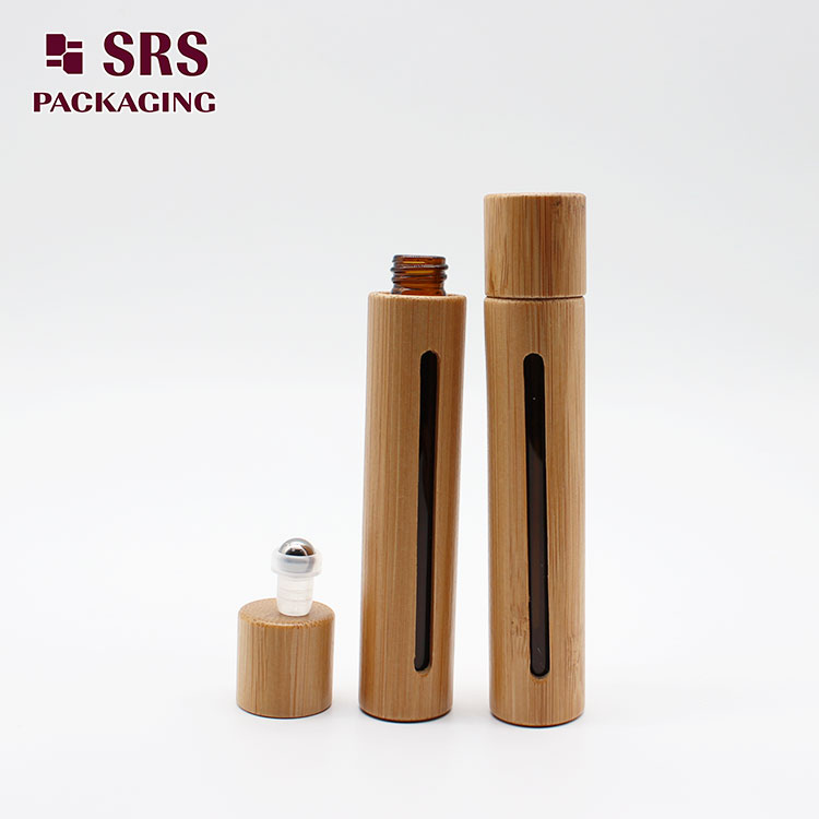 Empty 8ml Roll on Bamboo Cosmetic Glass Bottle with lid