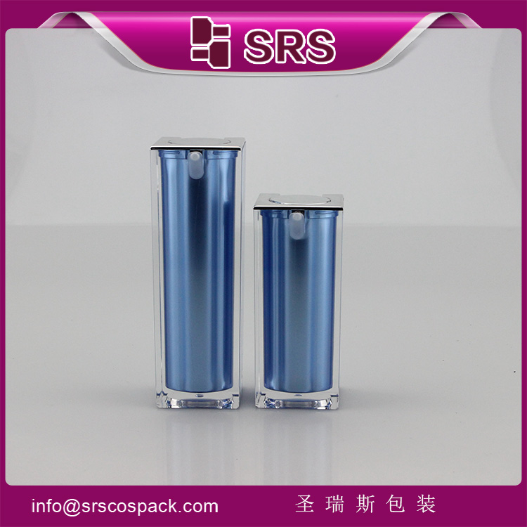 A050 SRS Cosmetic Blue Color Square Shape Acrylic Airless Lotion Bottle