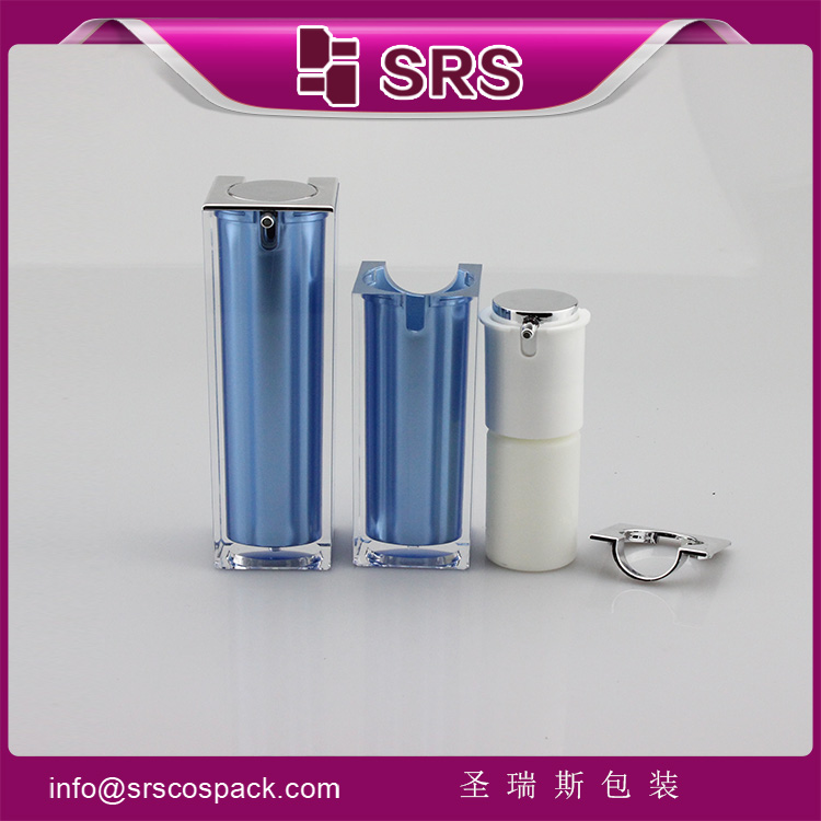 A050 SRS Cosmetic Blue Color Square Shape Acrylic Airless Lotion Bottle