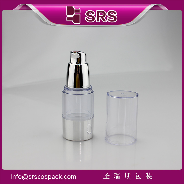 A027 AS Material Empty Round Metalized Silver Airless 15ml Bottle