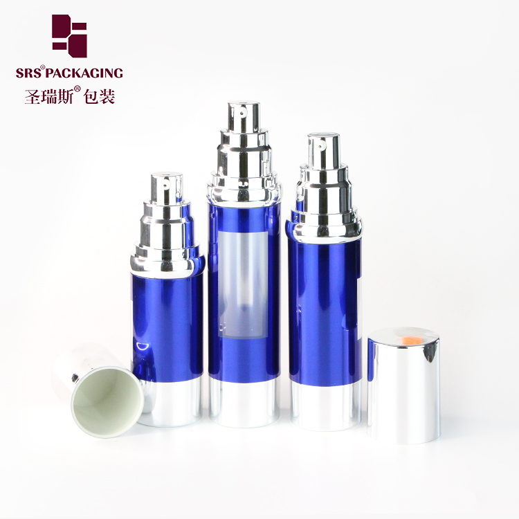 Custom metalized plastic cosmetic packaging airless bottle for lotion 15ml 30ml 40ml 50ml