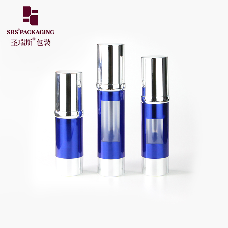 Custom metalized plastic cosmetic packaging airless bottle for lotion 15ml 30ml 40ml 50ml