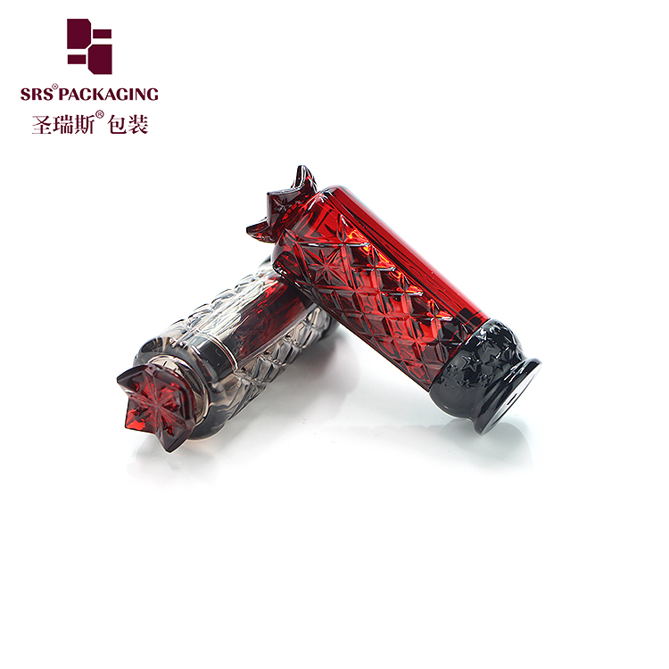 new arrival high quality hot sale no logo drum shape semitransparent red gray color carving patterns lipstick tube
