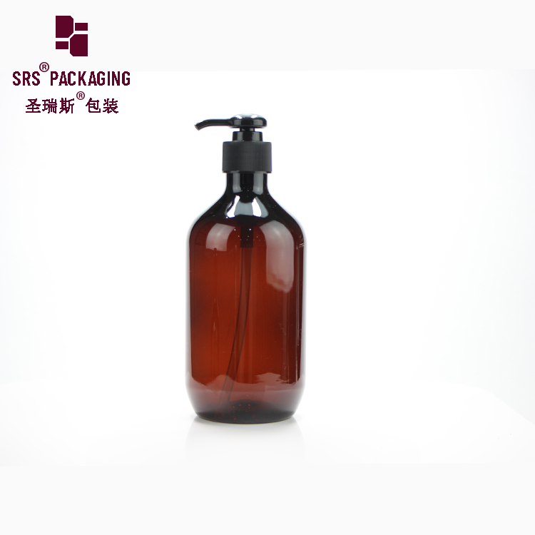 Amber lotion pump plastic container PET 500ml bottle for luxury shampoo