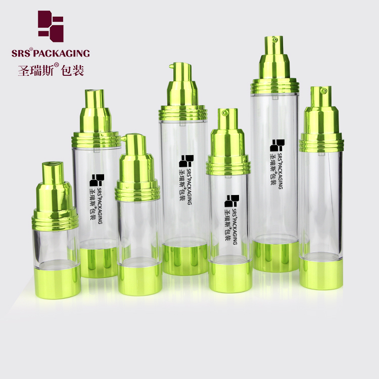 15ml 30ml 40ml 50ml 80ml 100ml 120ml Green Shiny Airless Pump Plastic Bottle Cosmetic Packaging For Foundation CC Cream 