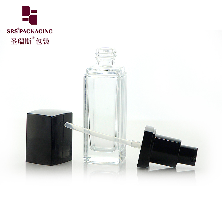 BL001 Square shape frosted glass 30ml empty pump lotion bottles with black pump