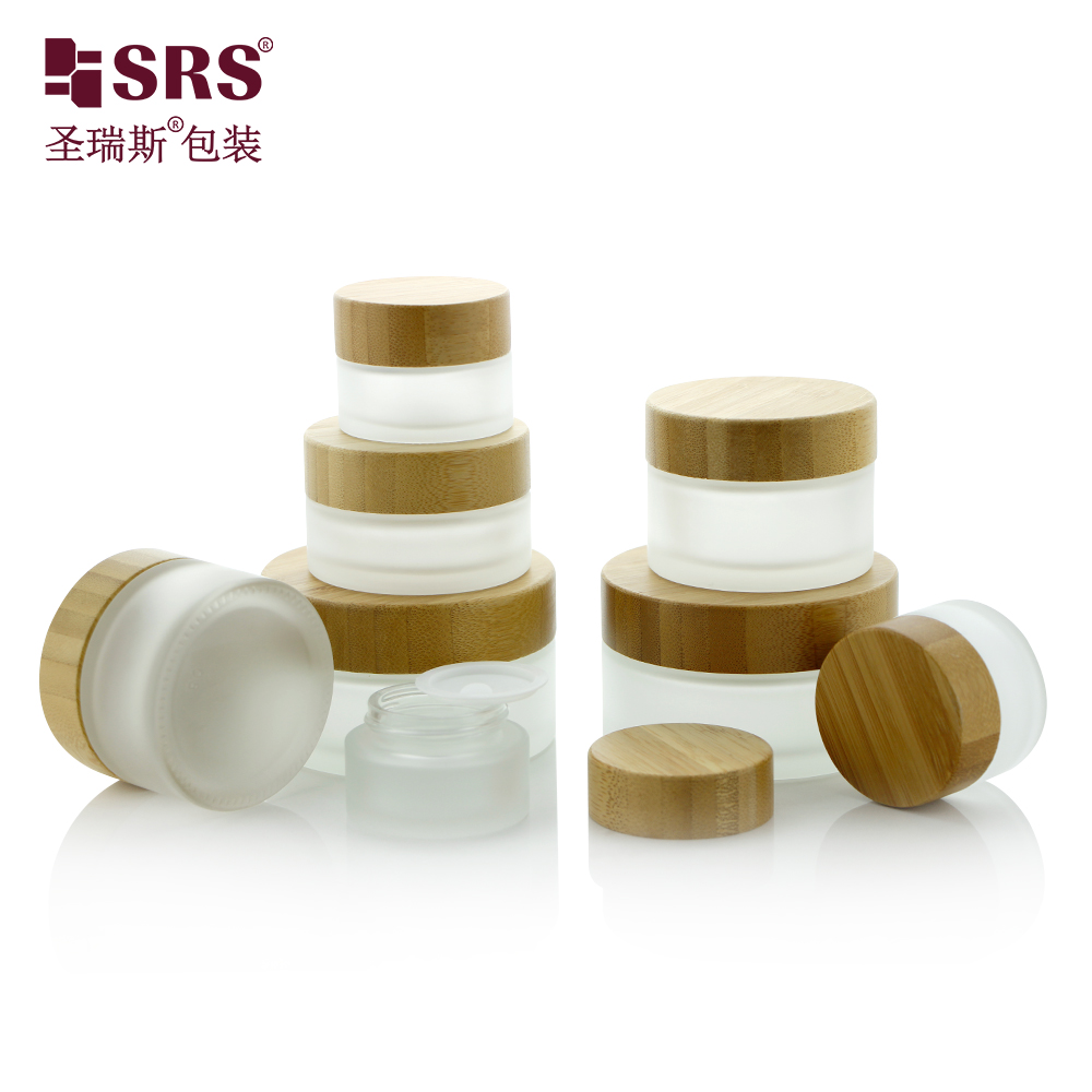 In Stock Fast Shipping empty Eco-friendly 15g 30g 100g Frost Glass bamboo jar 50g