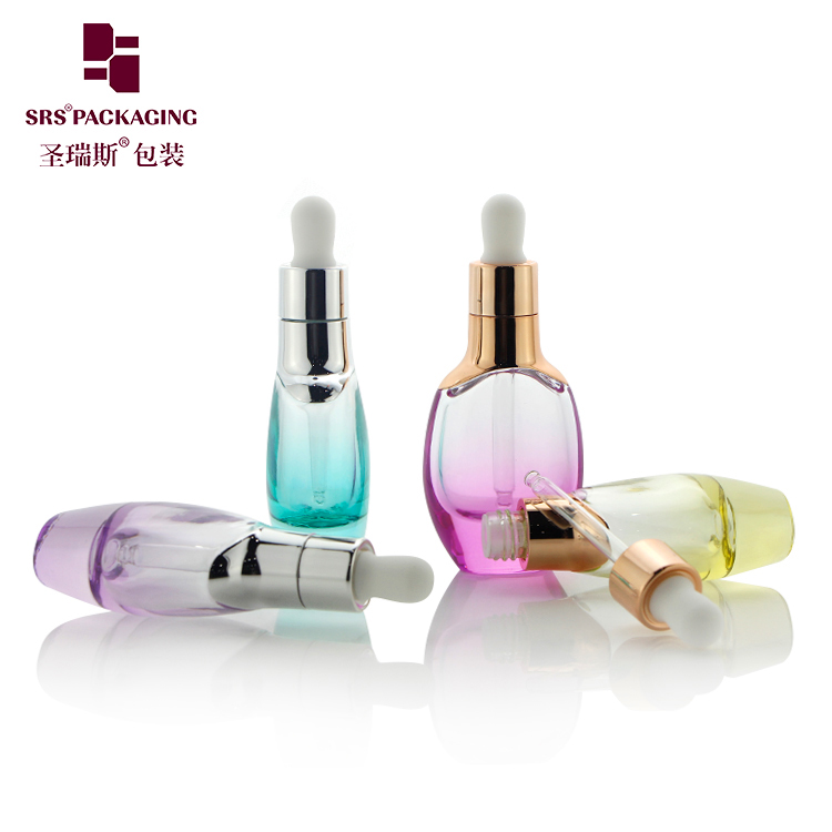 PAG007 35ML Luxury Oblate Unique Design Customization Color Glass Gradient Color Cosmetic Dropper Bottle