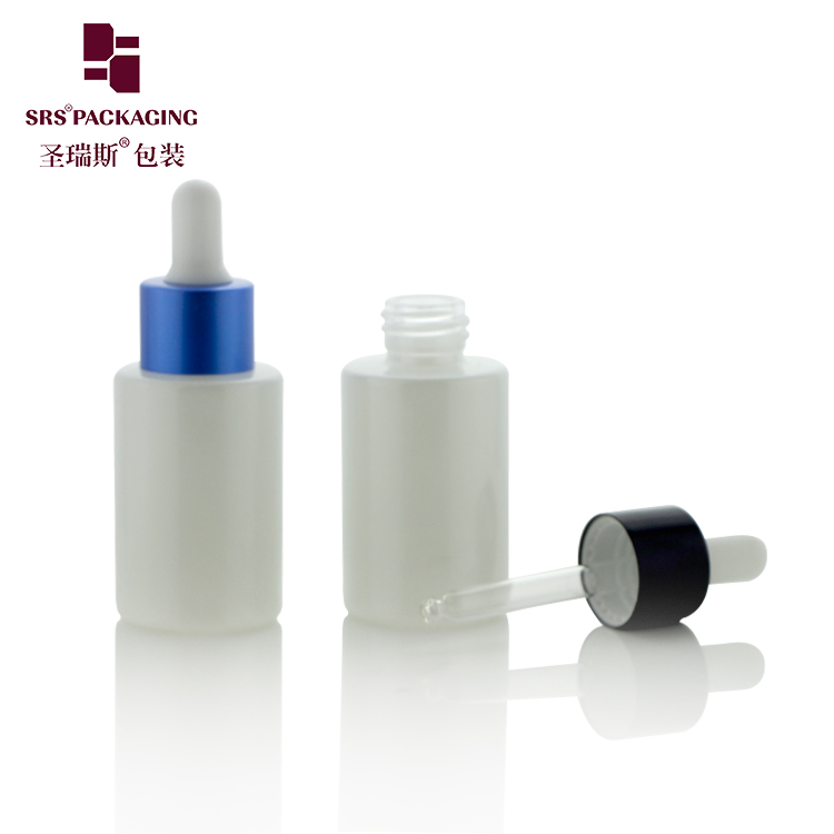 PAG008 Round Paint Frost White Empty Cosmetic Packaging Glass Dropper Bottles 30 ml