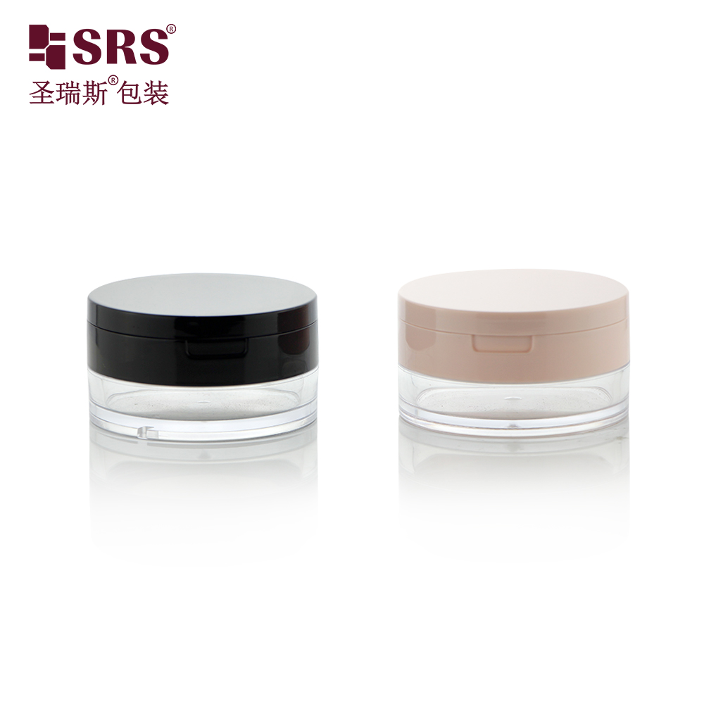 S027-20H in stock empty loose powder container with sifter and puff round shape compact case portable travel kit free sample powder case