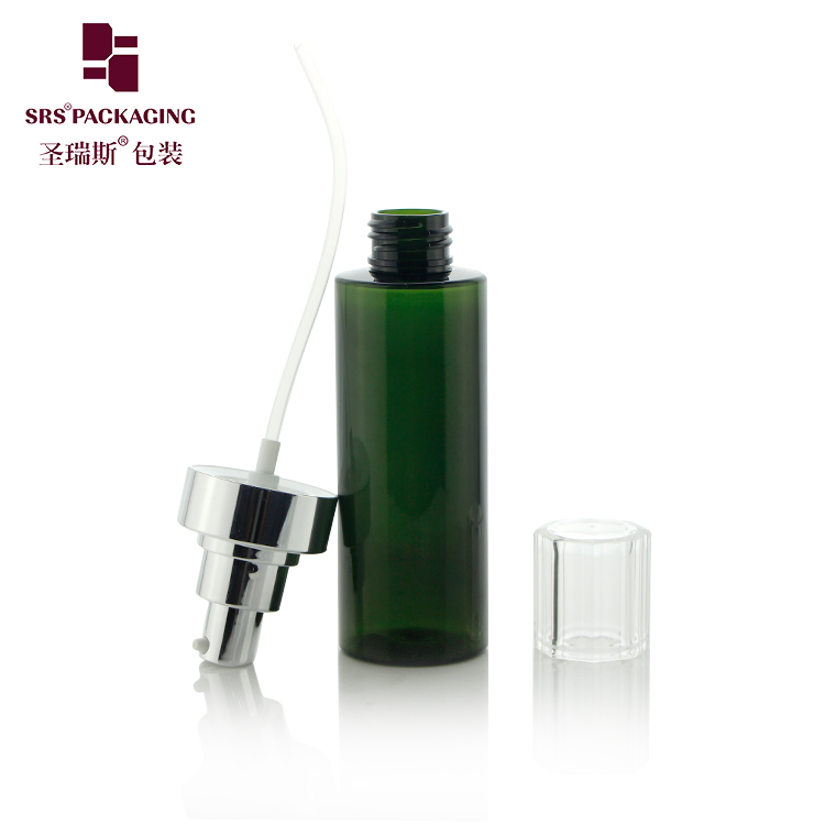 Custom Eco-friendly 120ml PET Plastic Green Cosmetic Cream Gel Bottle with Lotion Pump