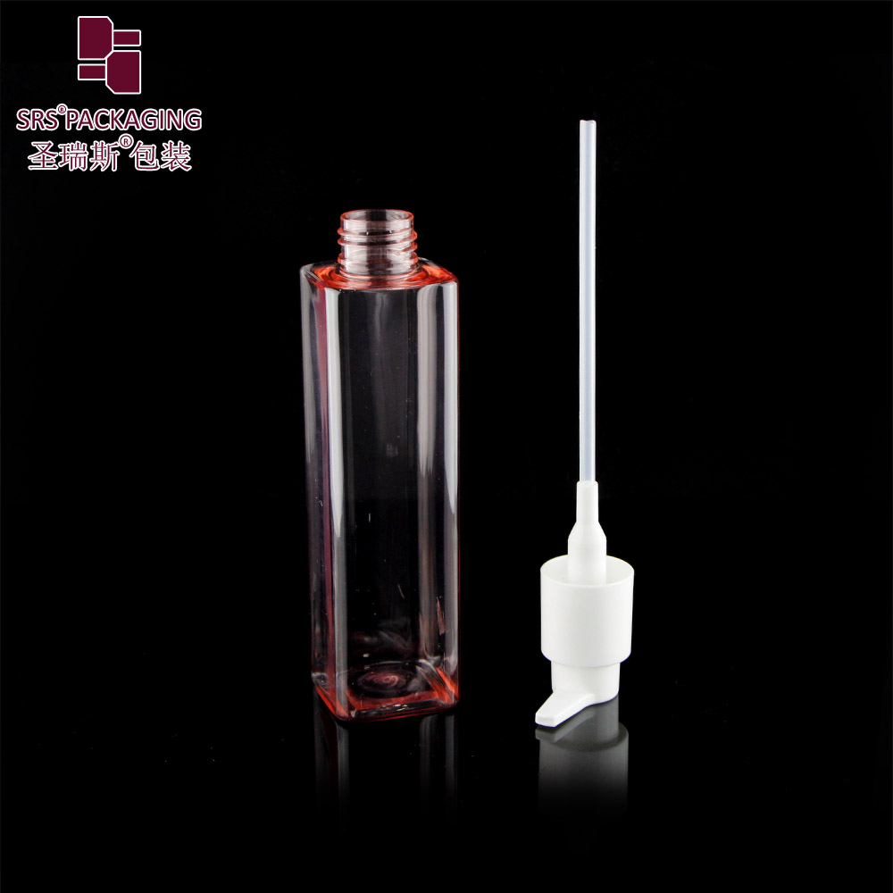 Pink 180ml Flat PET Bottle Clear Plastic Toner Bottle Recycle Moisturizer Packaging Square Bottle For Cleansing