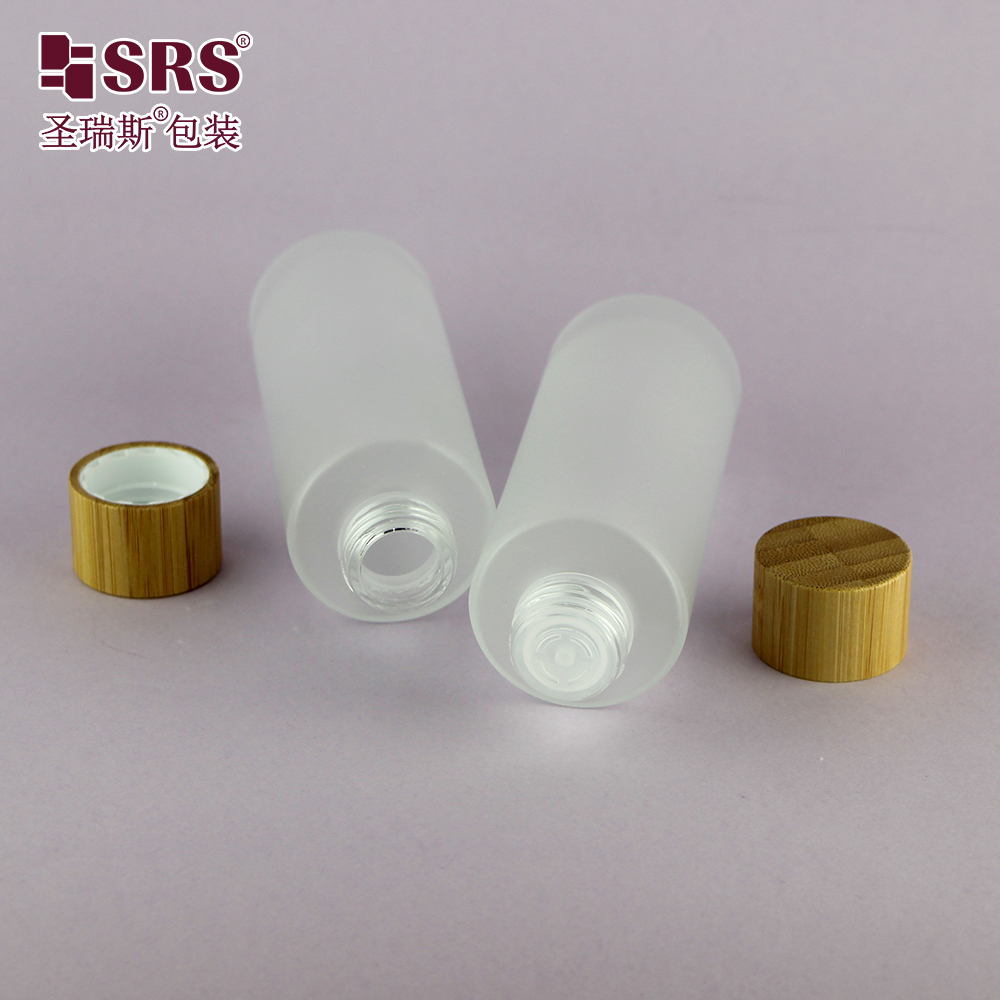 100ml Frosted Glass Bottles with Bamboo Screw Cap Lotion Bottle Essence Packaging Toner Glass Bottle