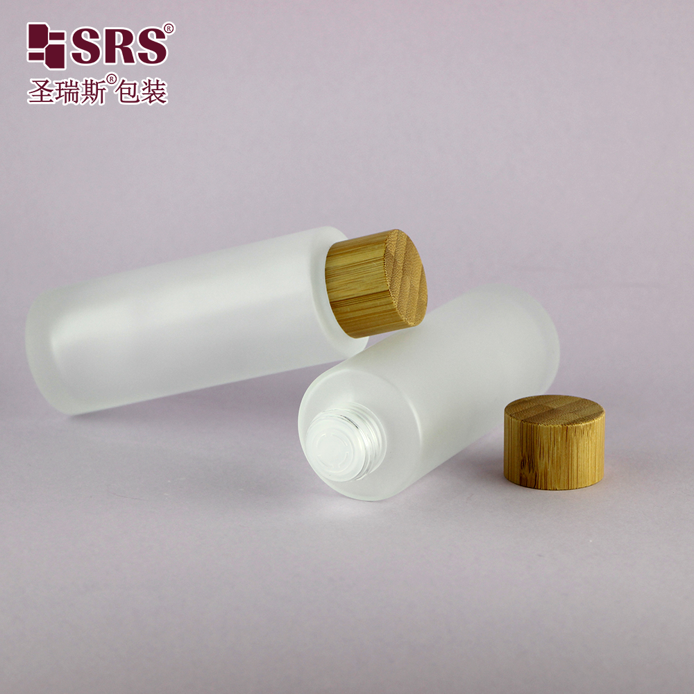 100ml Frosted Glass Bottles with Bamboo Screw Cap Lotion Bottle Essence Packaging Toner Glass Bottle