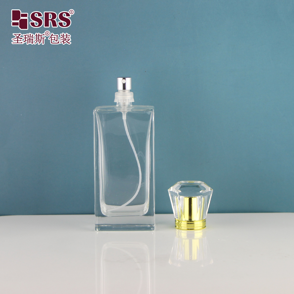 Luxury transparent clear glass fine mist atomizer 100ml spray bottle with diamond lid