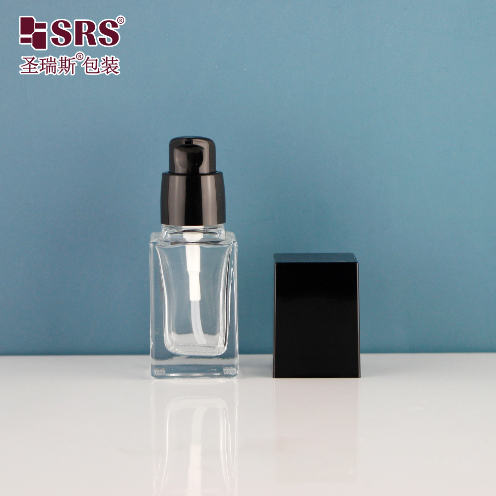 20ml 30ml Transparent Square Cosmetic Lotion Custom Glass Cosmetic Bottle