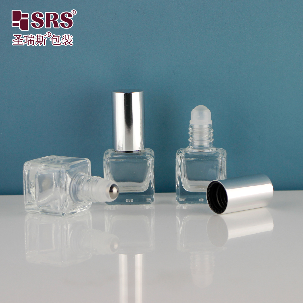 Custom Flat Shoulder Square Glass Roll On Cosmetic Bottle 6ml for Essential Oil Perfume