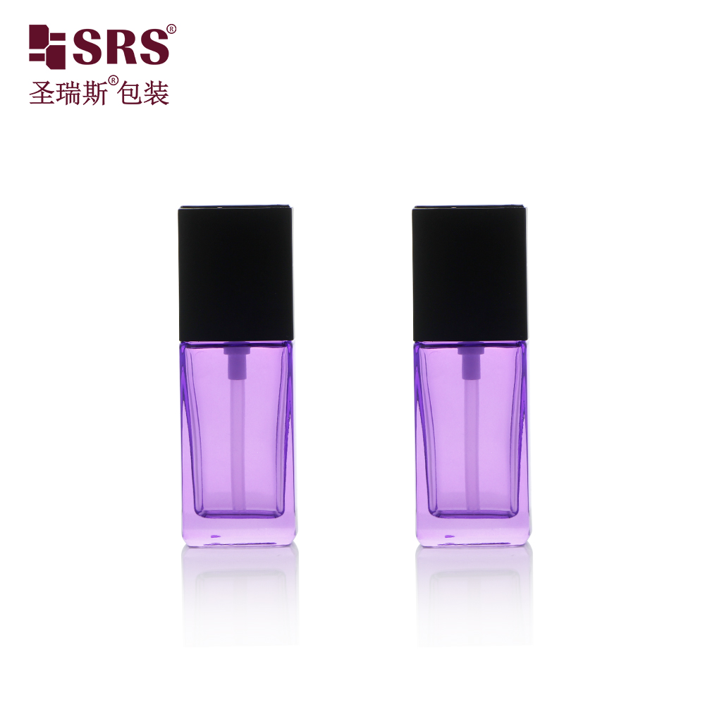 Square shape cosmetic container 35ml empty lotion pump glass bottle