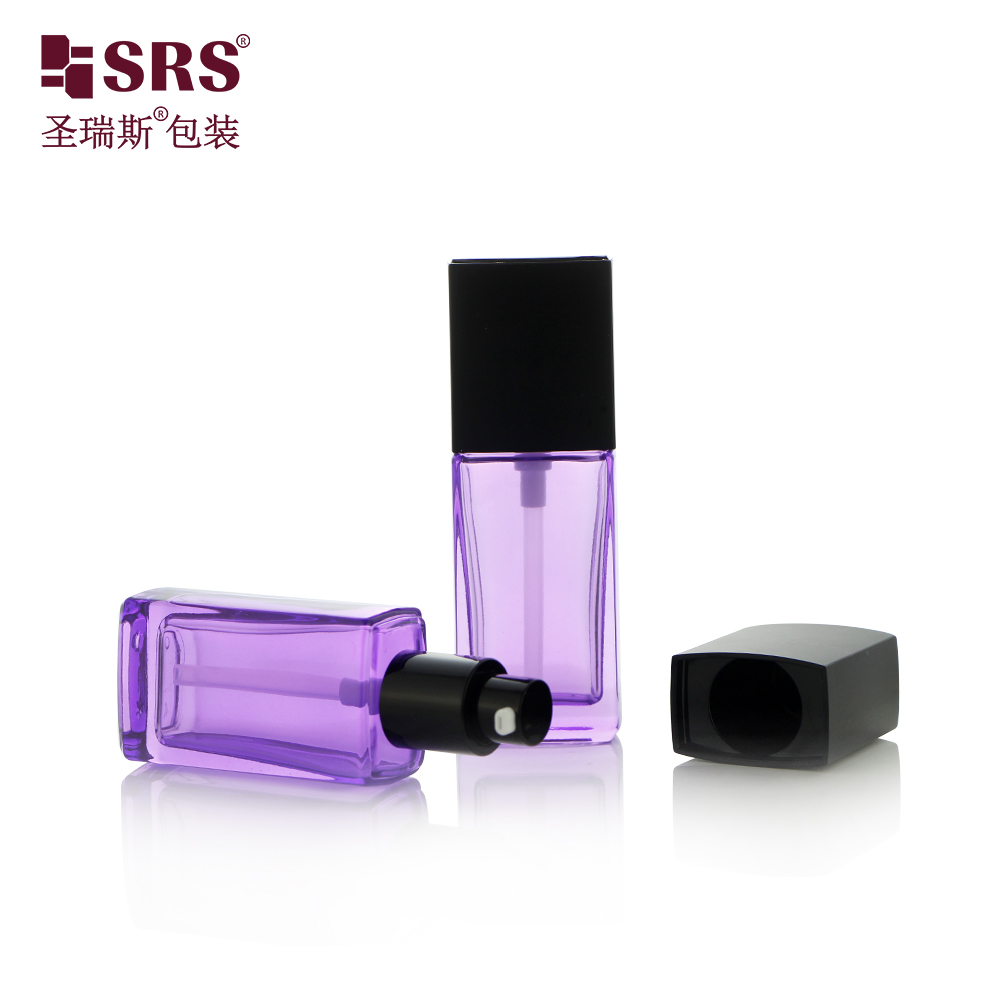 Square shape cosmetic container 35ml empty lotion pump glass bottle