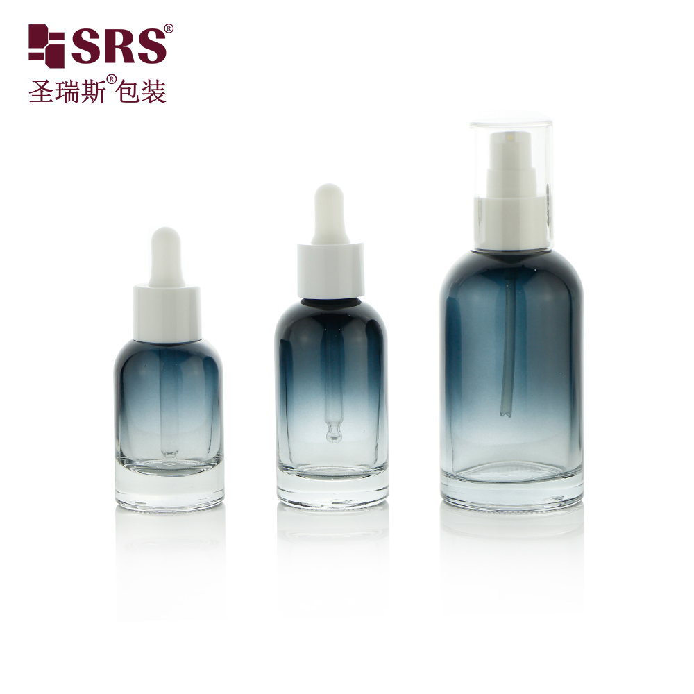 Dreamy color luxury cosmetic 35ml 50ml  glass pump bottle 120ml  container with dropper