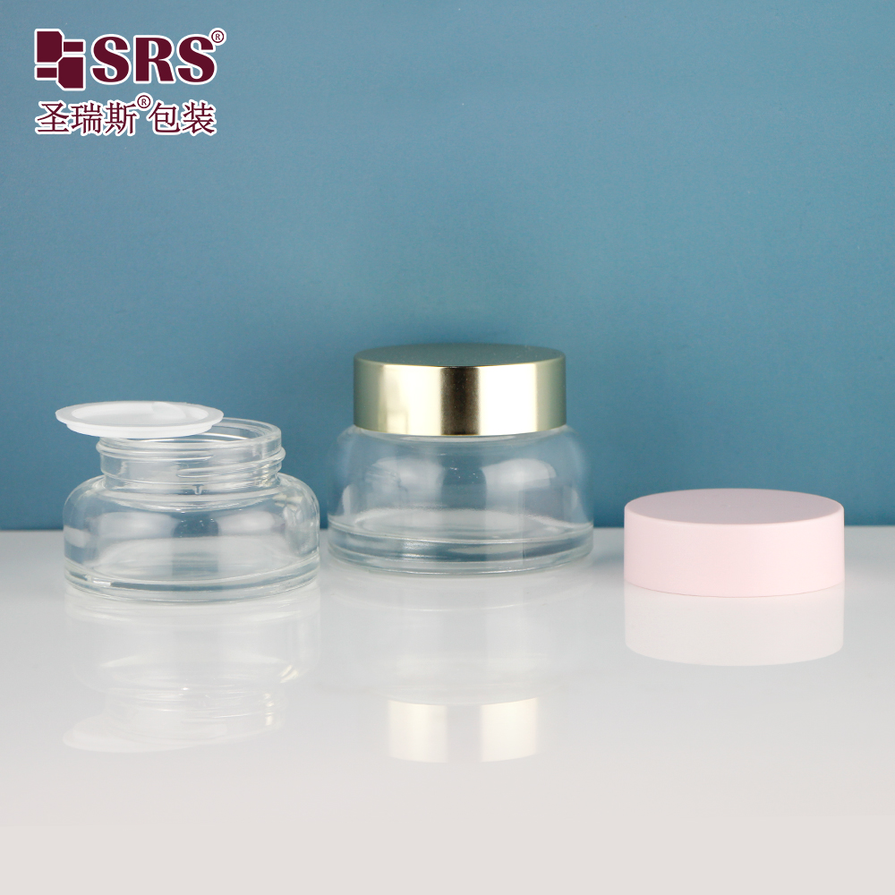 Pink Gold Lid Good Quality 25g 45g Transparent Frost Skincare Glass Cream Jar