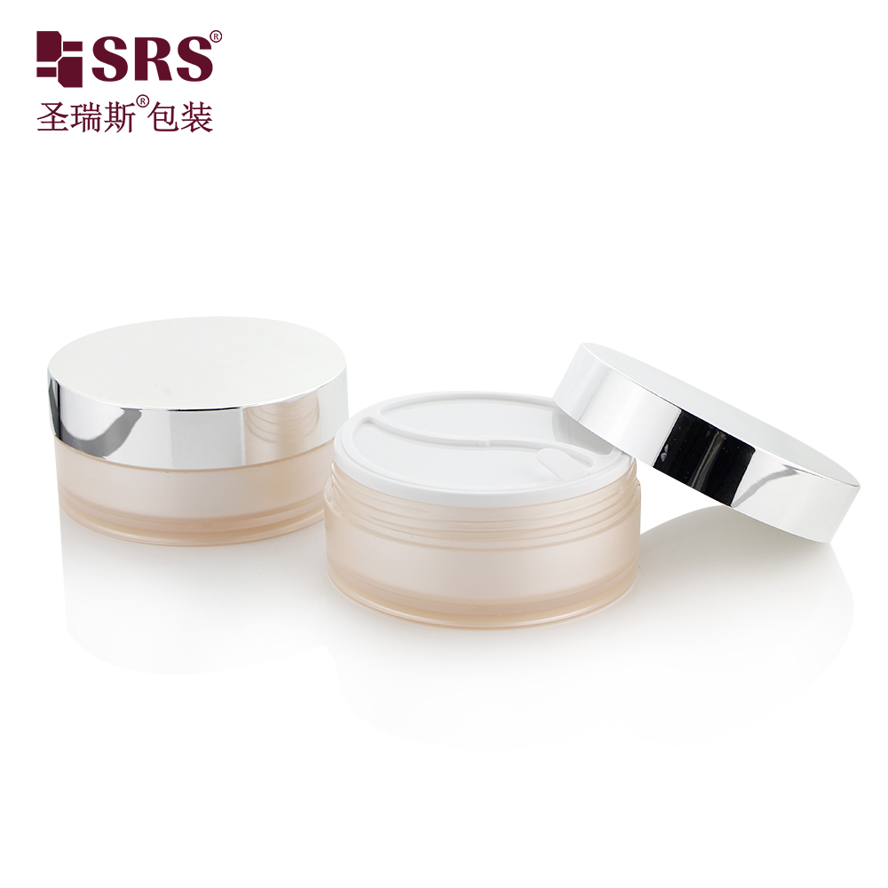 Hot sale 100g 50ml+50ml Cosmetic DUAL CHAMBER JAR Acrylic Facial Day and Night Cream Jar
